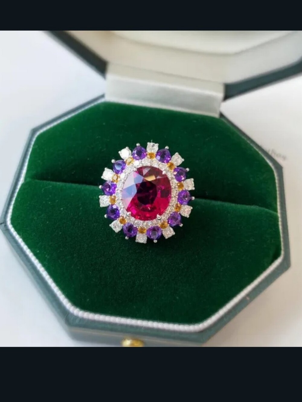 New Amethyst And Rubellite Full Diamond Statement Ring